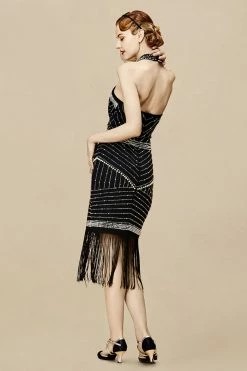 Front Page -1920's Shop Beaded Crew Neck Fringed Dress Black 3 scaled