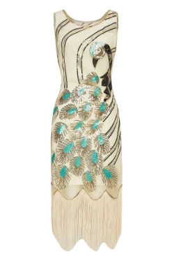 Promo 😀 BABEYOND Glitter Sequin Peacock Scoop Neck 👗 Dress 🤩 -1920's Shop Beige 2 6d9d4af1 7ab6 4226 8205 01babcc0a7ef 2