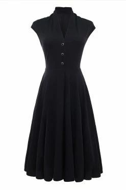 Promo ⌛ BABEYOND Cap Sleeve 👕 Shirtwaist V Neck 👗 Dress 👏 -1920's Shop Cap Sleeve Shirtwaist V Neck Dress Black 1 scaled